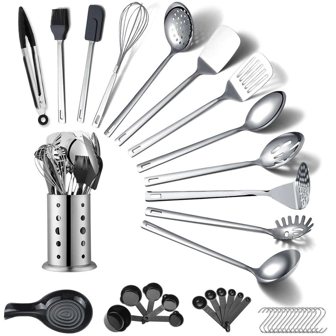 Edelstahl Küchenutensilien Set 40 teilig, Kochutensilien Set mit Utensilienhalter, Kochgeschirr Set,