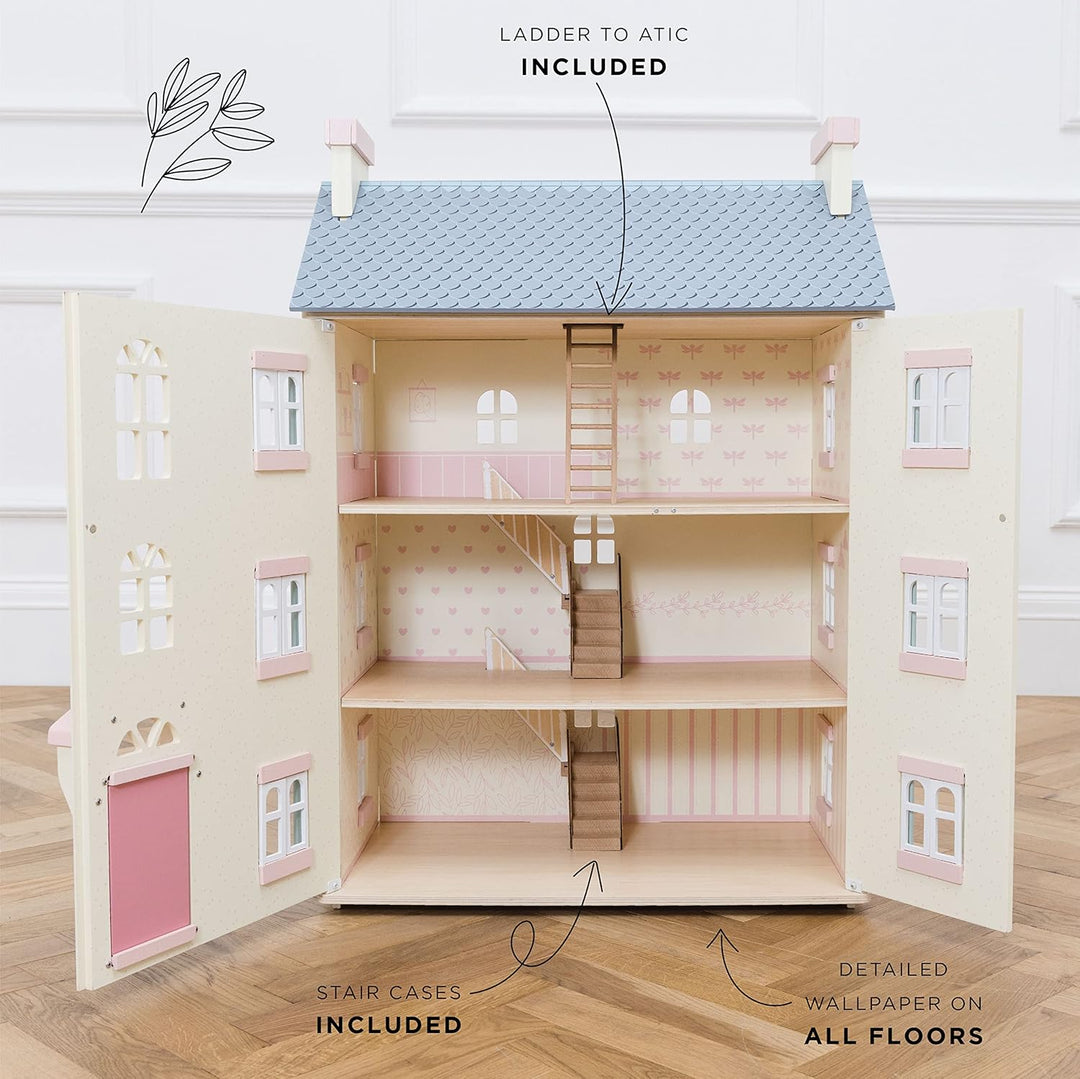 Le Toy Van – Cherry Tree Hall grosses Puppenhaus aus Holz | Puppenhaus-Spielset aus Holz mit 4 Etage