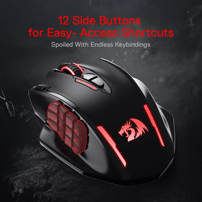 Redragon M913 Impact Elite Wireless Gaming Maus, 16000 DPI Verkabelte/Kabellose RGB Maus mit 20 Prog