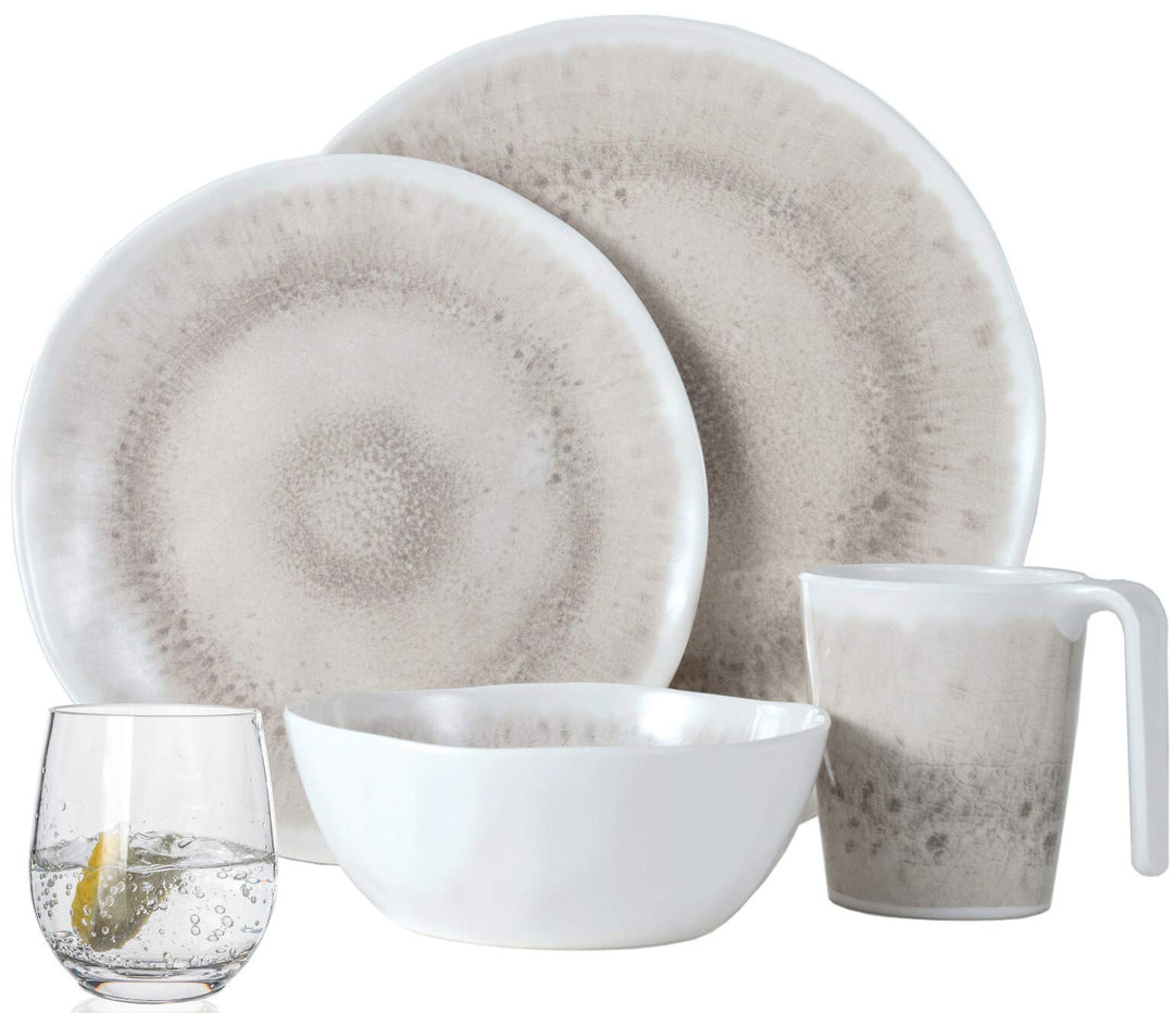 Melamin Camping Geschirr Set 4 Personen Amboss Design 16 Teilig + 4 Gläser Wassergläser Tafelgeschir