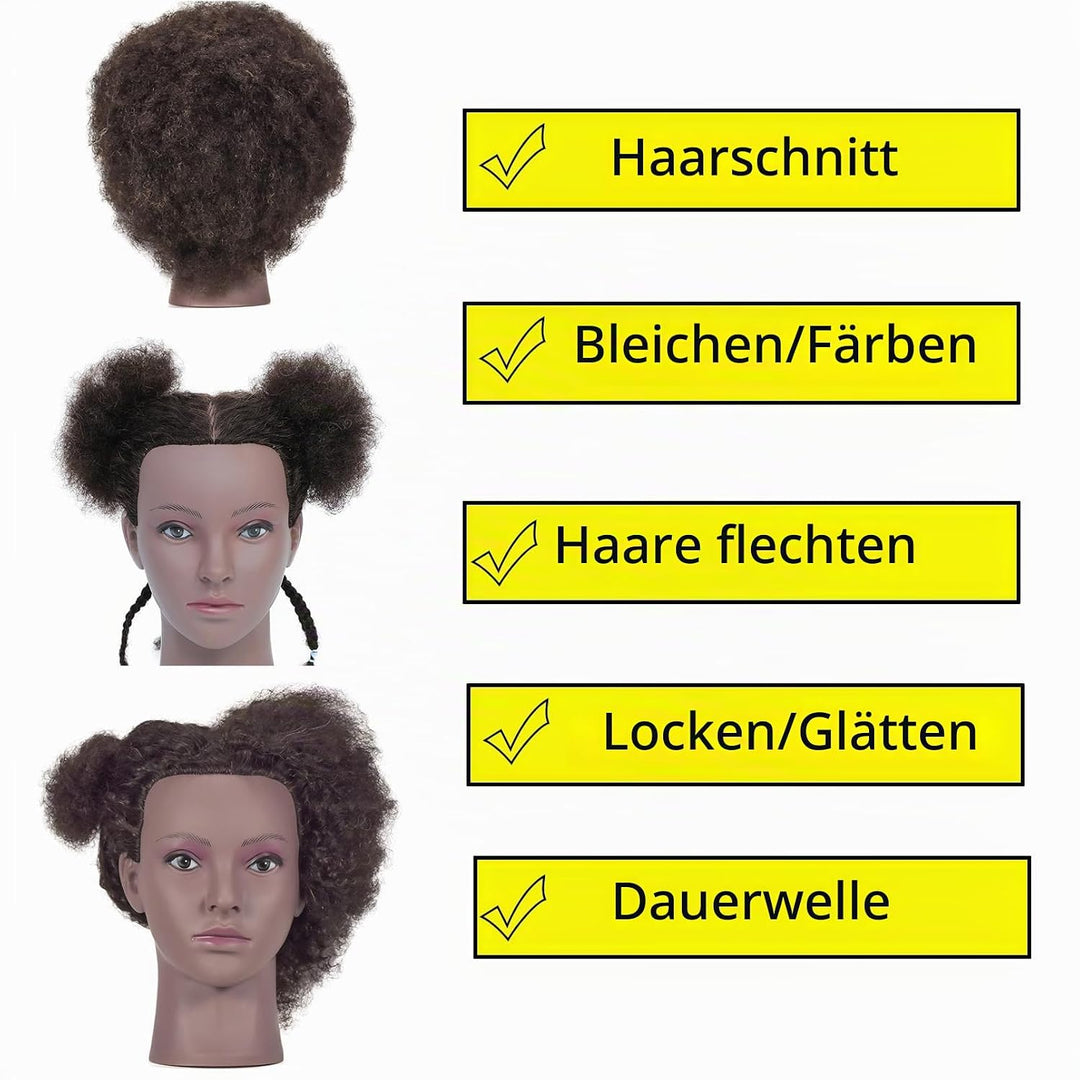 Ausbildung Kopf African American mit 100% Echthaar Schaufensterpuppe Kopf Kosmetologie Afro Haar Man