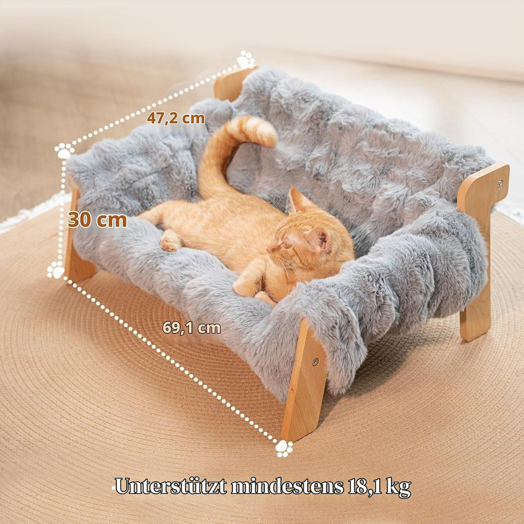 Cheerpals Katzenhängematte Katzenbett für Grosse Katzen - Freistehende Katzenliege aus Buchenholz ge