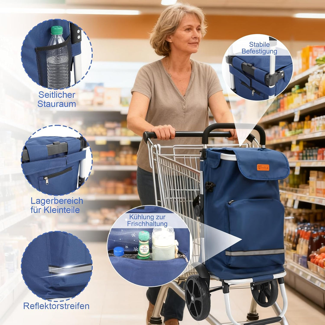 Sekey XXL Einkaufstrolley – Klappbarer, Kompakter Trolley aus leichtem Aluminium mit Höhenverstellba