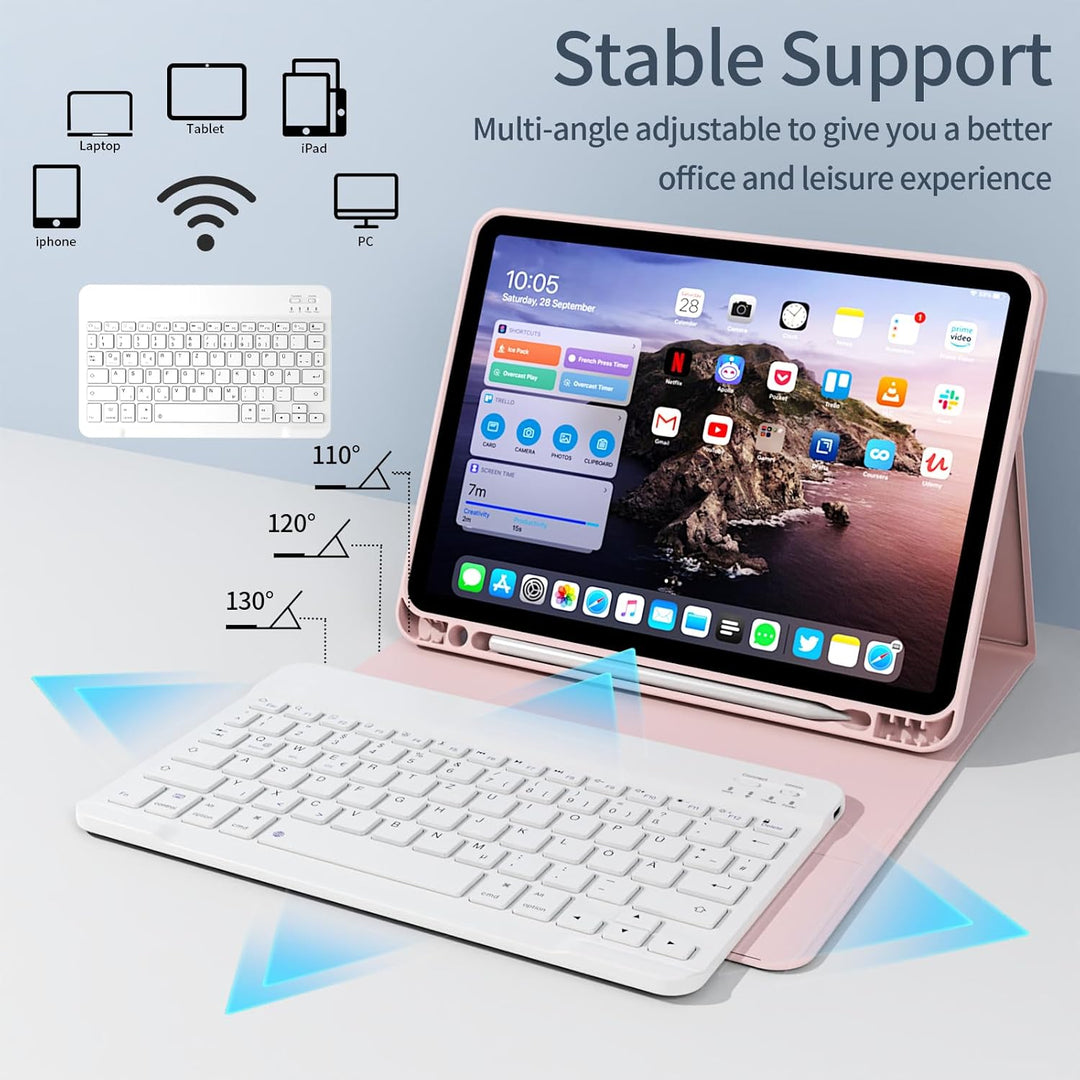 Hülle mit Tastatur für iPad Air 11 Zoll 2025 2024 (M3/M2), iPad Air 5 4 2022/2020 10,9 Zoll, Soft TP