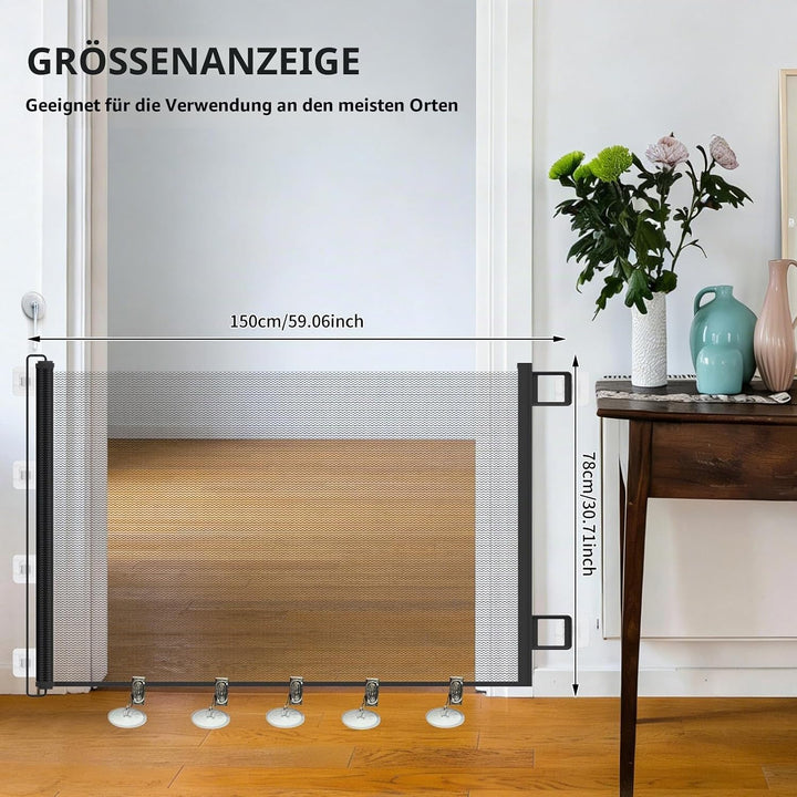 Treppenschutzgitter Ausziehbar, mit verstellbarem Schloss &amp; unterer Klemme gegen Unterkriechen. Univ