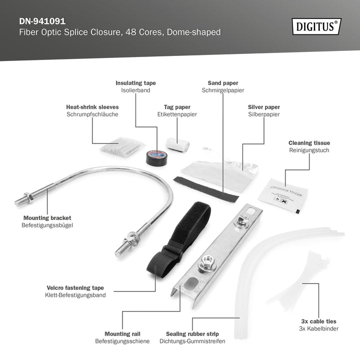 DIGITUS LWL-Dome Muffe - für 48 Glasfasern - IP68 Schutzklasse - Erosionsschutz - Spleissmuffe - Sch