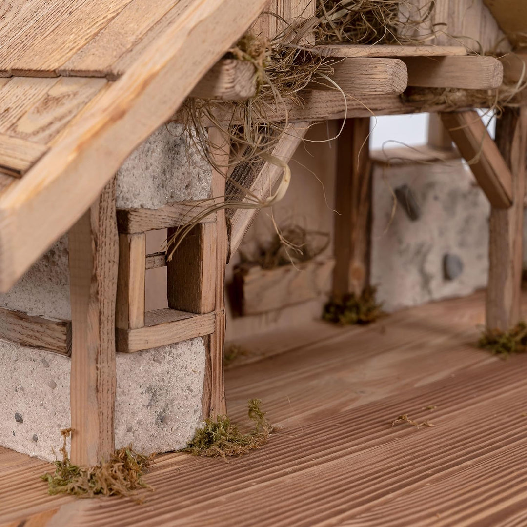 Bonetti Grosse Weihnachtskrippe | aus Holz und Gips gefertigt | mit Moos, Steinen und Stroh geschmüc