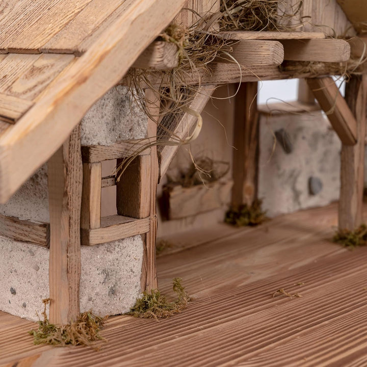 Bonetti Grosse Weihnachtskrippe | aus Holz und Gips gefertigt | mit Moos, Steinen und Stroh geschmüc