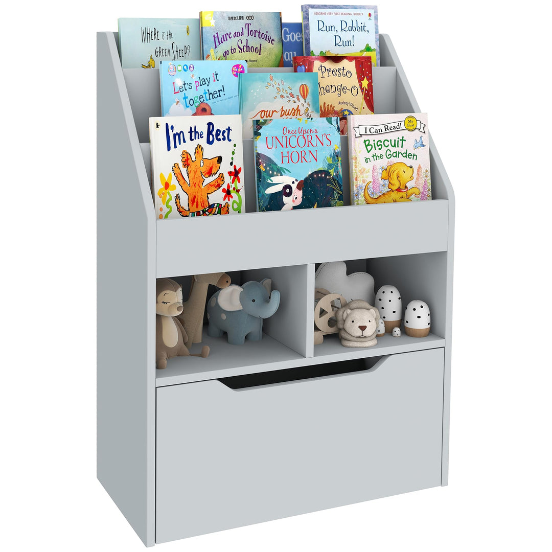 HOMCOM Kinder Bücherregal Kinderregal mit Schublade, 3 Ablagefächern und 2 offenen Fächern, Aufbewah