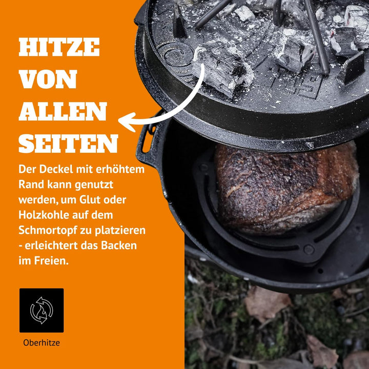Petromax Feuertopf ft6 - Dutch Oven aus Gusseisen für Kochen und Backen - mit Deckel, Henkel und pla