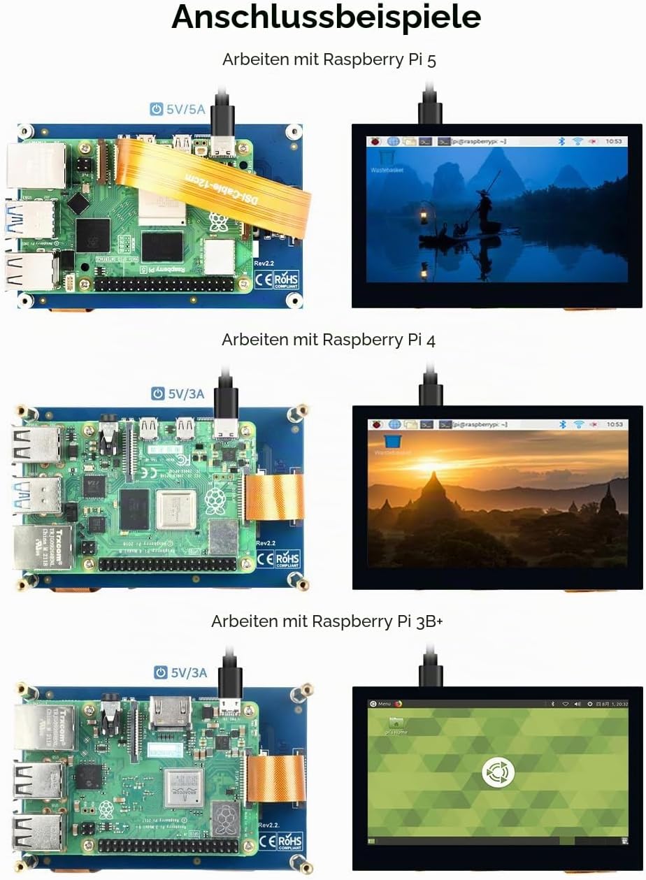 Waveshare 4.3inch LCD Capacitive Touch Display for Raspberry Pi 4B/3B+/3A+/3B/2B/B+/A+ 800×480 IPS W