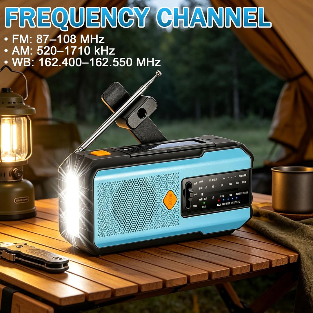 Notfall Radio, Emergency Radios, 5000mAh Notfallradio, Blaues Kurbelradio, SOS Alarm, AM/FM/NOAA Wet
