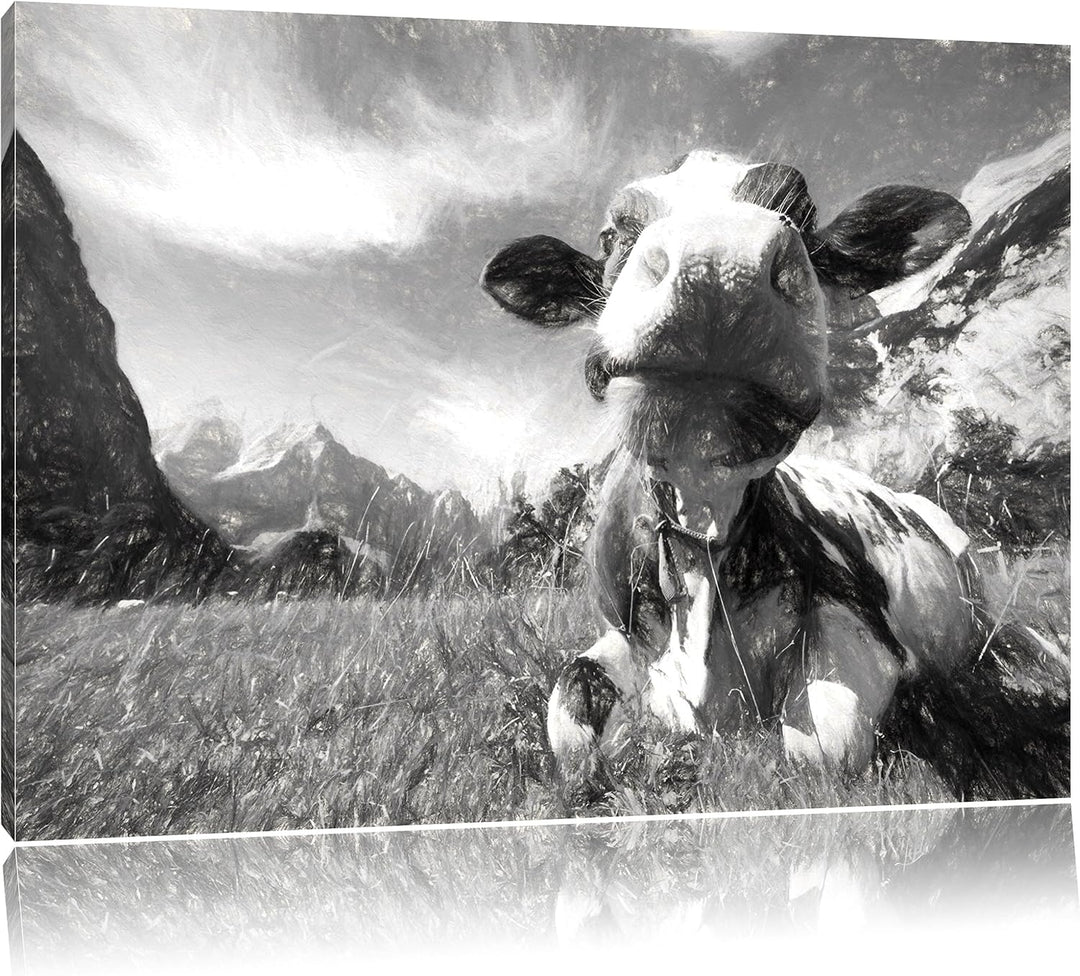 Pixxprint Kuh im Karwendelgebirge Kunst als Leinwandbild/Grösse: 100x70 / Wandbild/Kunstdruck/fertig