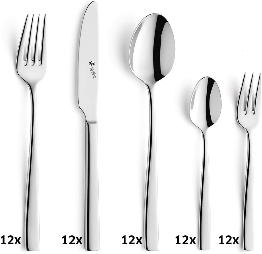 Paul Wirths PURE Besteck Set 12 Personen | 60-teilig | 18/10 Edelstahl Essbesteck poliert | Bestecks