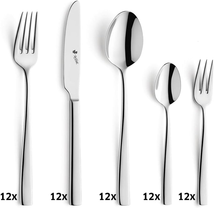 Paul Wirths PURE Besteck Set 12 Personen | 60-teilig | 18/10 Edelstahl Essbesteck poliert | Bestecks