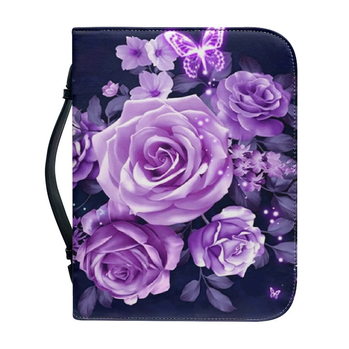 Kuiaobaty Bibeltasche mit Reissverschluss und Griff, Violett Rosen, Tragetasche für Standardgrösse,