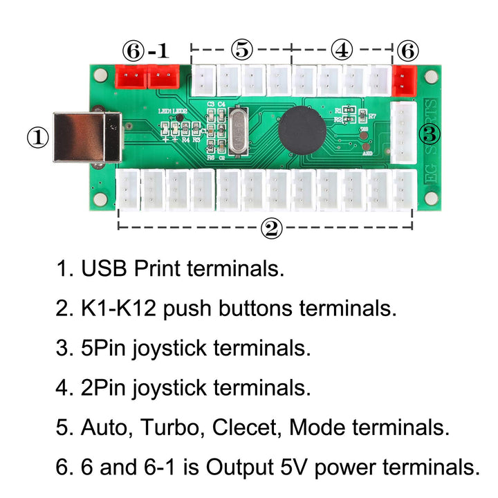 EG STARTS 1 Spieler USB LED Encoder zu PC-Spiele Blaue Aufkleber Controller + 10x LED beleuchtet Tas