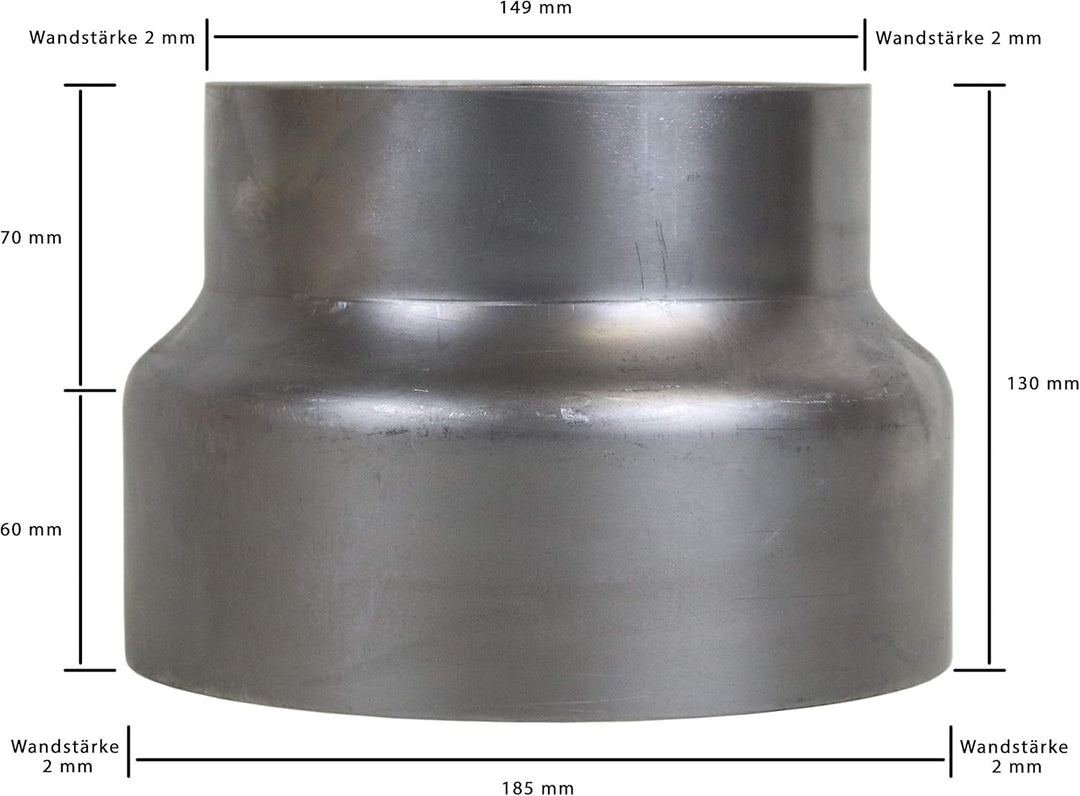 LANZZAS Rauchrohr Ofenrohr Reduzierung Ø 180 mm auf Ø 150 mm Stahl blank unlackiert Ofenrohrreduzier