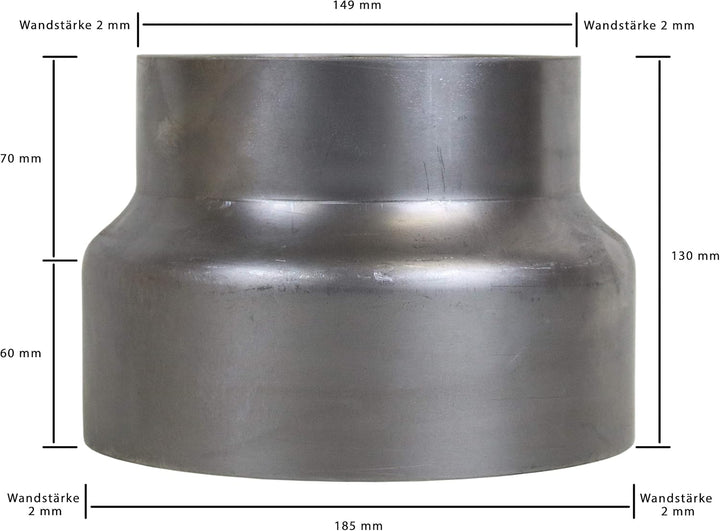 LANZZAS Rauchrohr Ofenrohr Reduzierung Ø 180 mm auf Ø 150 mm Stahl blank unlackiert Ofenrohrreduzier