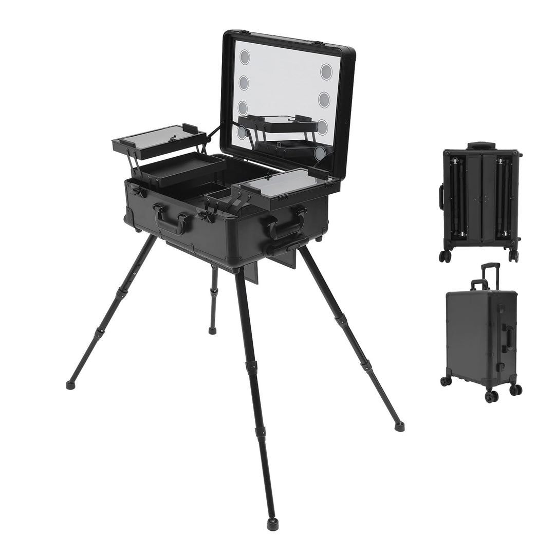 Kosmetikkoffer Trolley Kosmetikspiegel mit Licht | Schminkkoffer mit Rollen,Make-up Koffer mit Faltb