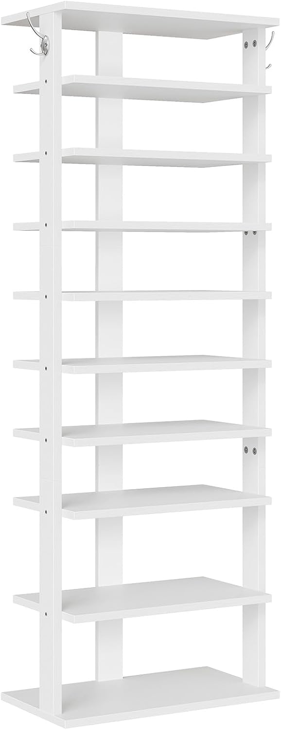 HOOBRO 10-lagiges Schuhregal, schmales Schuhablage, 50 cm Schuhschrank mit 2 Haken, Ablagegestelle,