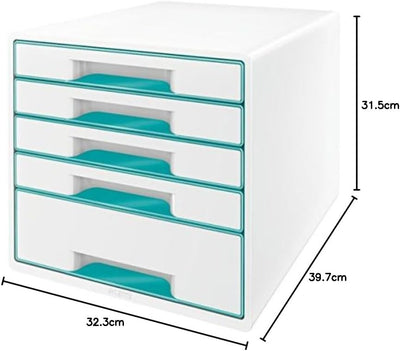 Leitz 52141051 Wow Cube Schubladenbox (Polystyrol) 5 Schubladen perlweiss/eisblau 5 Schubladen Eisbl