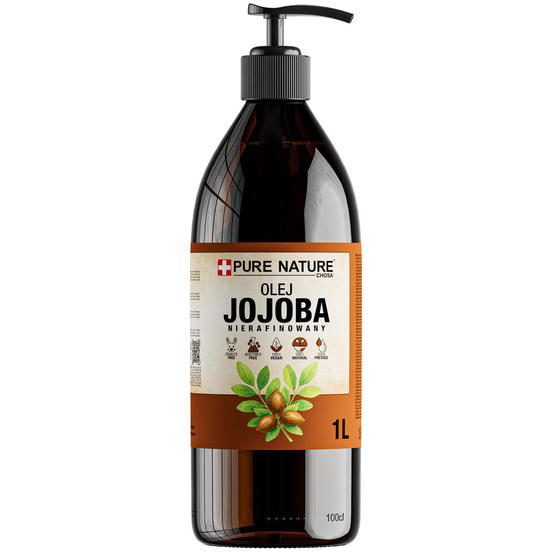 CHOSA Jojobaöl Bio Kaltgepresst Unraffiniert 100% Reines 1000 ml + Spender - Jojoba Öl Haare, Haut,
