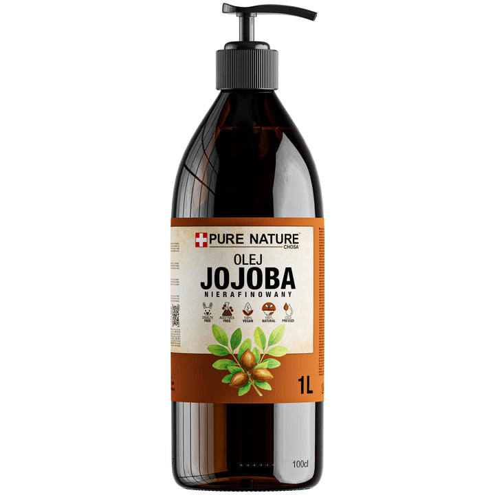CHOSA Jojobaöl Bio Kaltgepresst Unraffiniert 100% Reines 1000 ml + Spender - Jojoba Öl Haare, Haut,