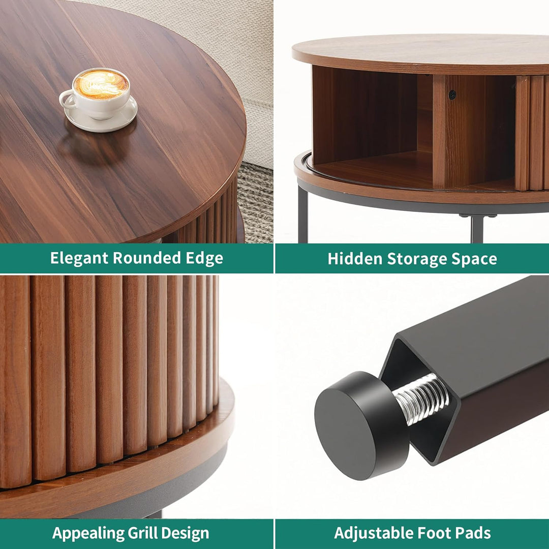 YITAHOME Couchtisch Rund, Couchtisch mit 2-stufigem Stauraum, Couchtische mit Schiebetüren im Tambou