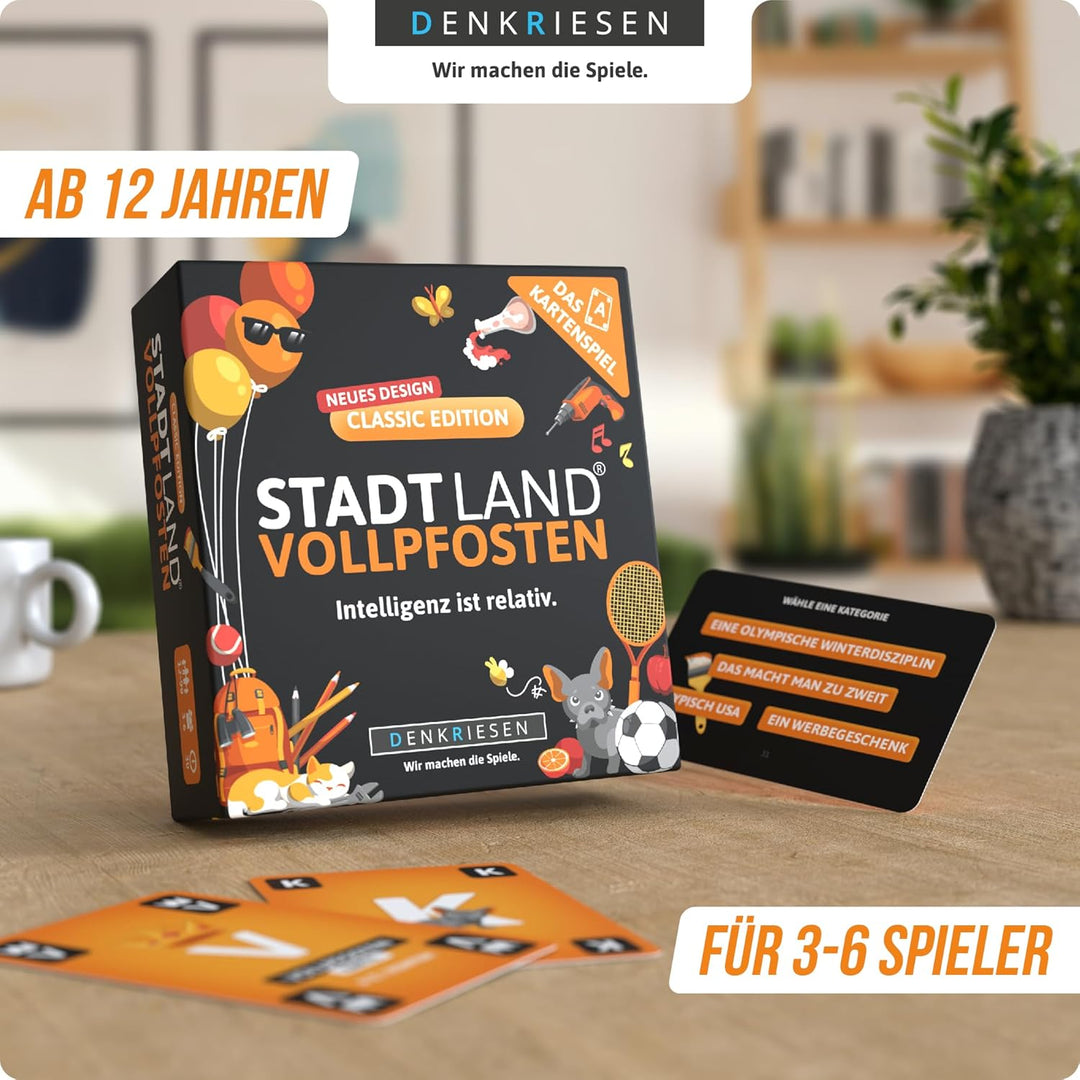 DENKRIESEN - Stadt Land VOLLPFOSTEN - Das Kartenspiel - Classic Edition | Geschenkidee| Stadt Land F