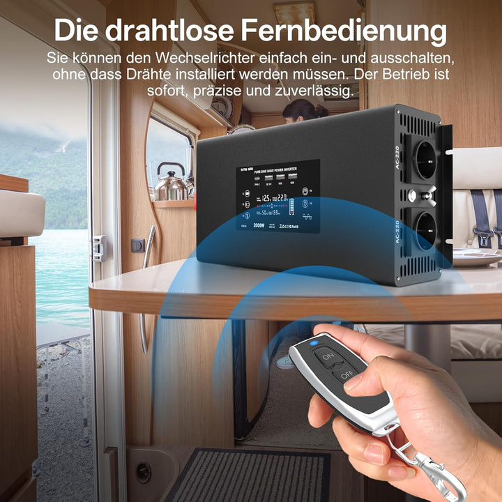 2000W Wechselrichter Reiner Sinus 12v auf 230v - Fernbedienung Spannungswandler mit 3 USB Ports 2 EU