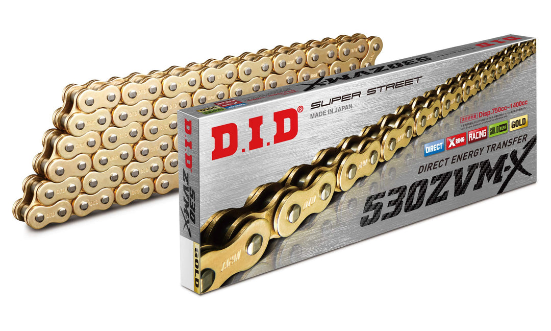 DID Kette 530 ZVMX, 122 Glieder (X-Ring gold), offen mit Nietschloss