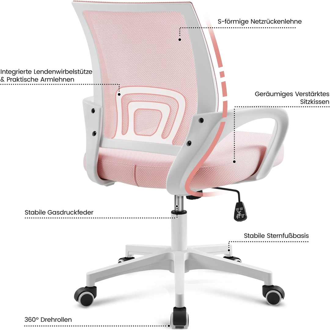 Yaheetech Bürostuhl Ergonomisch, Schreibtischstuhl mit Netzbespannung und Armlehnen, Drehstuhl aus M