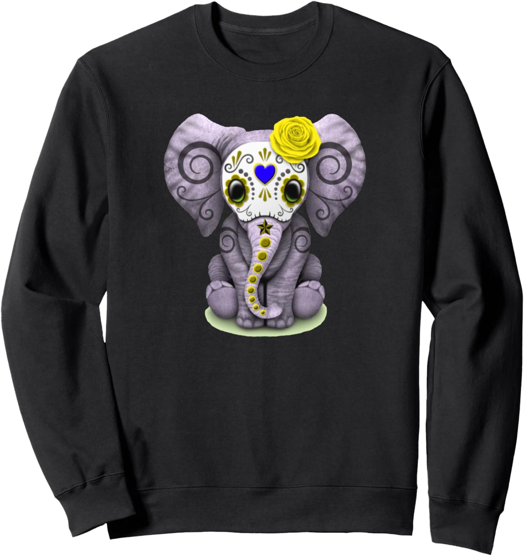 Sugar Skull Yellow Rose Elephant Day Of The Dead Halloween Sweatshirt
