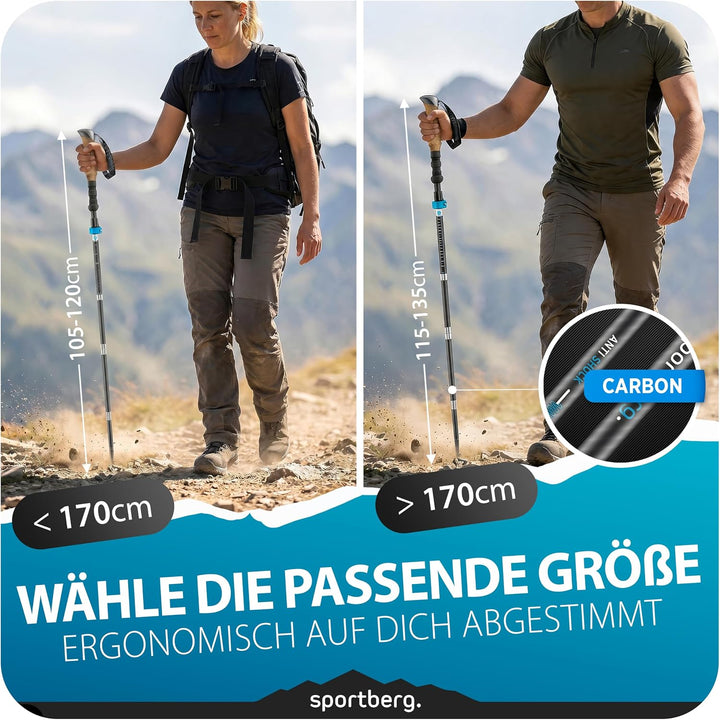 Wanderstöcke faltbar Carbon/Aluminium – Leichte Teleskop Nordic Walking Stöcke Damen/Herren geeignet
