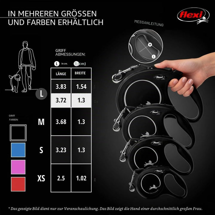 FLEXI Klassische einziehbare Hundeleine, 7,9 m, gross, Schwarz
