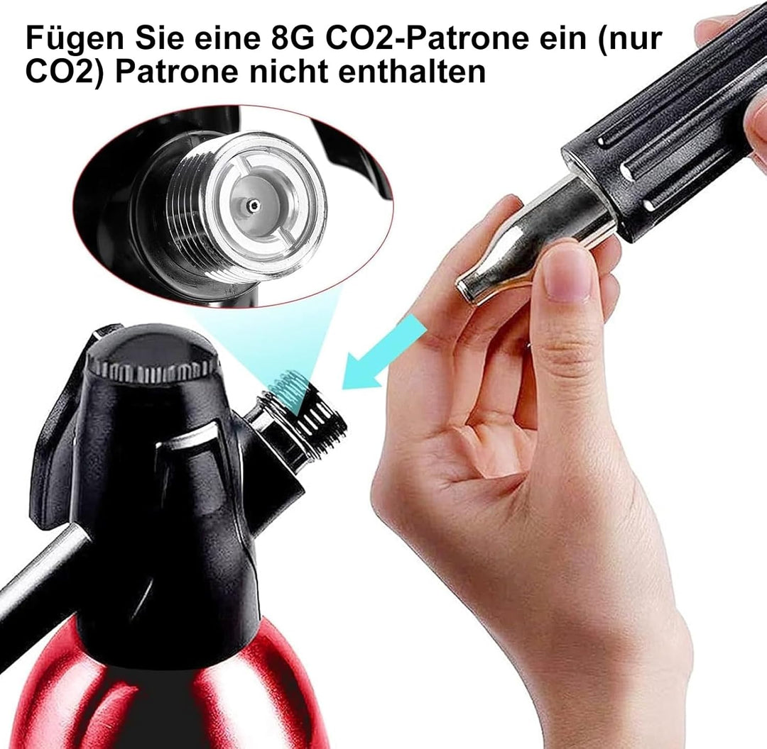 AstraLoom Tragbarer Soda Maker, 1L Soda-Siphon aus Aluminium für Sprudelwasser & Cocktails (rot) AL0