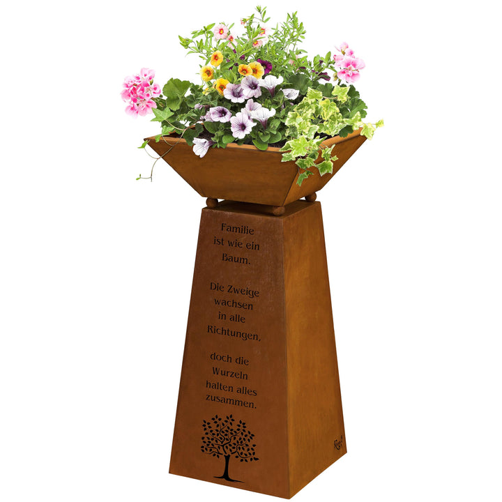 Rostikal Pflanzsäule 72 cm - Dekorative Gartensäule aus Metall - inkl. Blumenschale und Familienspru