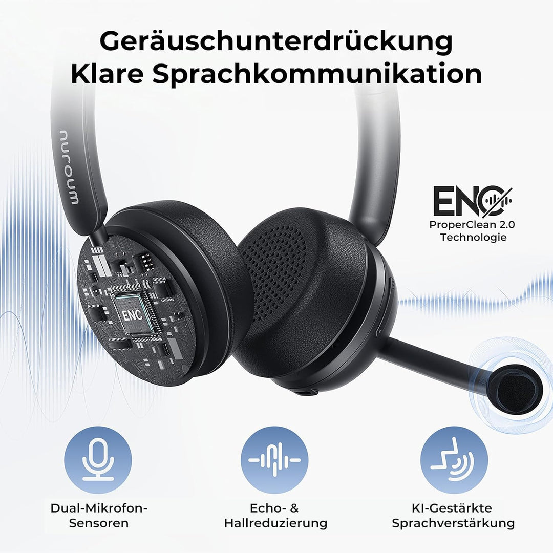 Nuroum HP31D 2026 Bluetooth Headset mit Mikrofon Wireless, KI Rauschunterdrückung für Anrufe,45 Std.