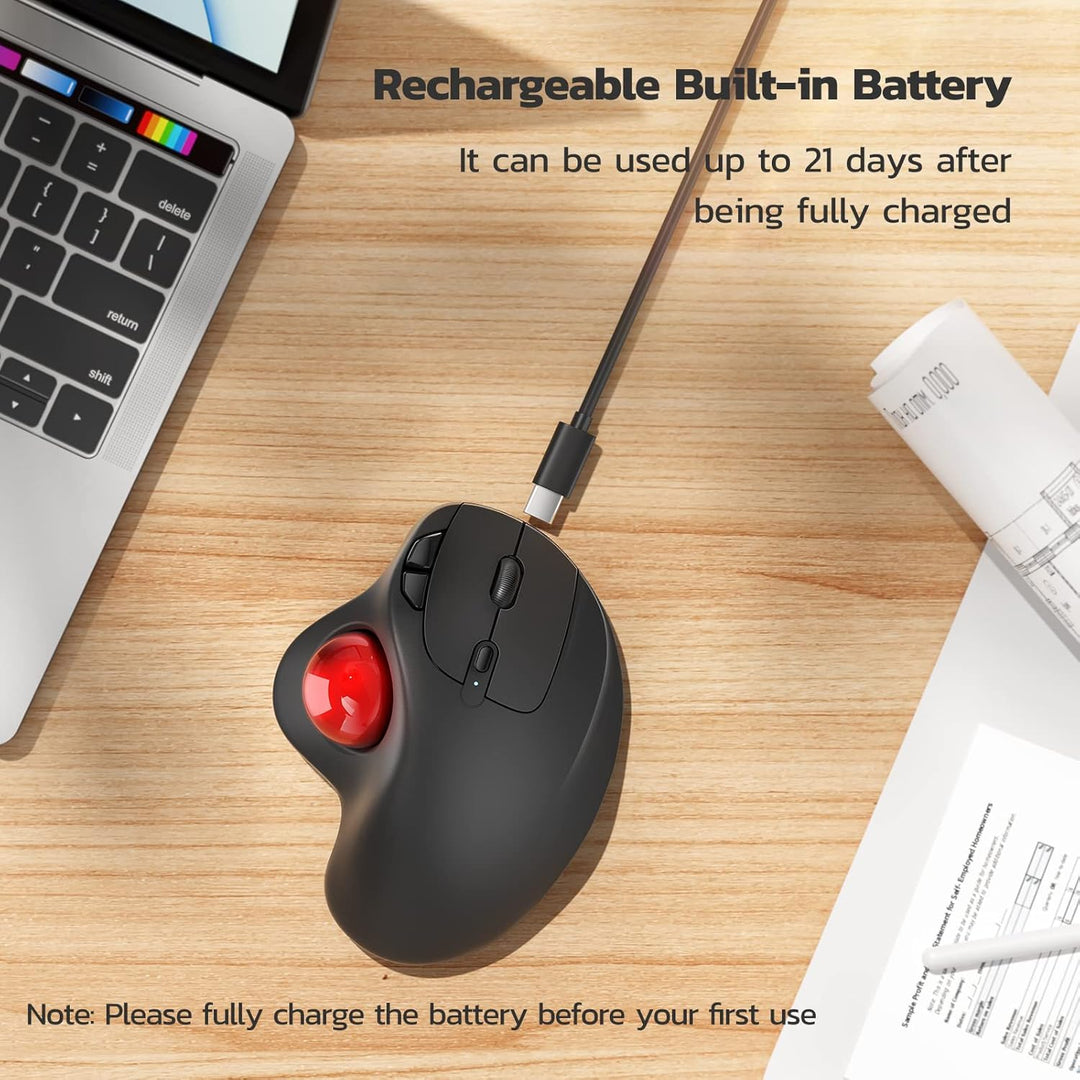 Nulea M501 Kabellose Trackball Maus, Wiederaufladbare Ergonomische Maus, Präzises und Reibungsloses
