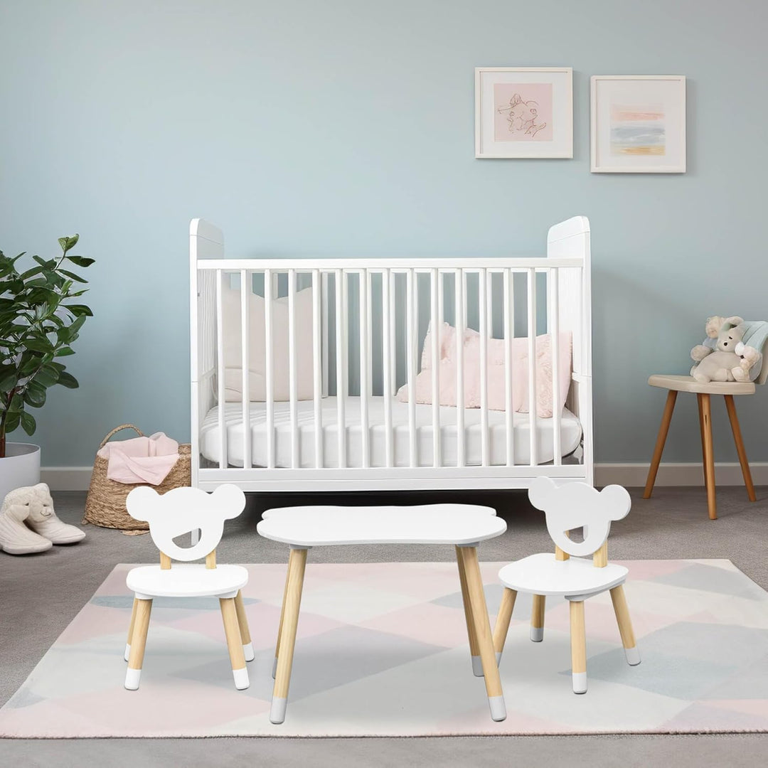 Rebecca Mobili Set Kindertisch und 2 Stühle, Kindertisch mit Stühlen, Weiss Braun, MDF Kiefer, für M