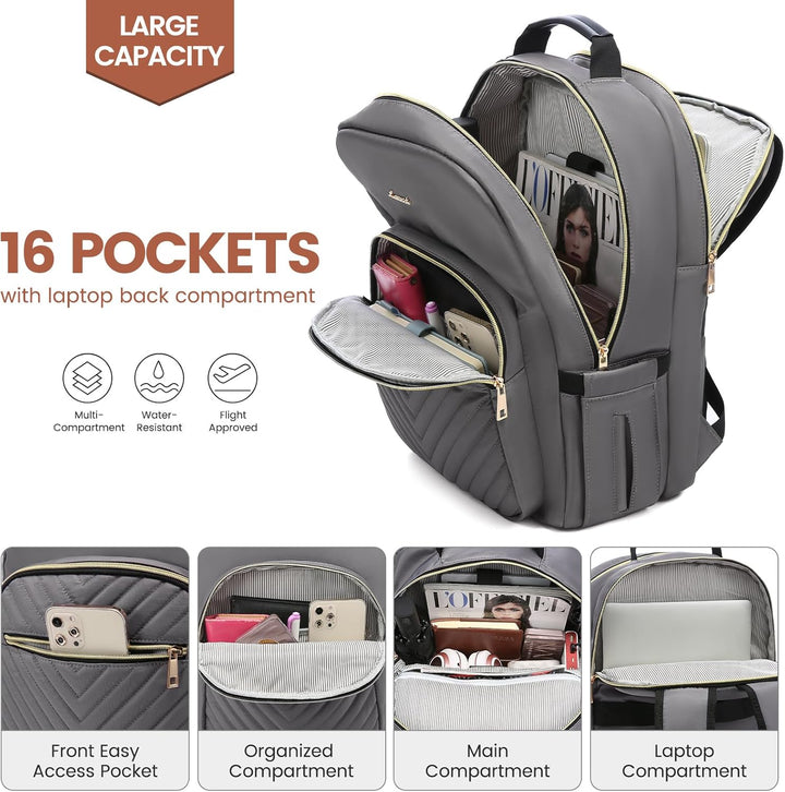 LOVEVOOK Laptop Rucksack Damen, 14 15,6 17,3 Zoll Laptoptasche Rucksack Damen Klein Wasserdicht Schu