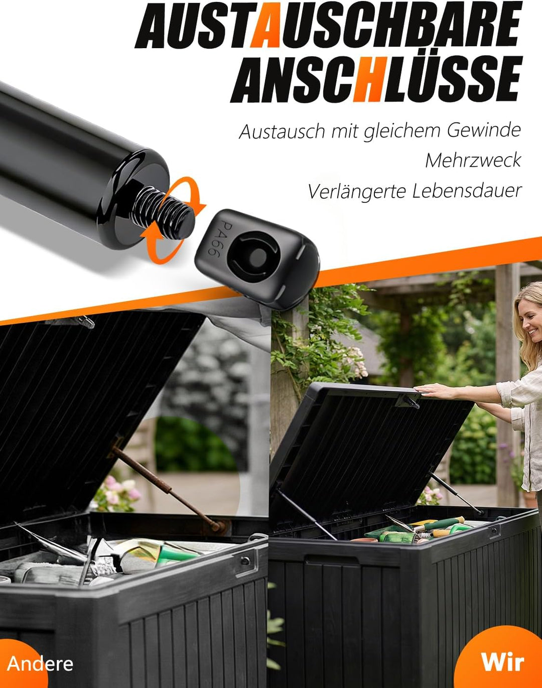 500MM 150N Gasdruckfedern (2 Stück) - Schwerlast Gasdämpfer für Bettkasten, Heckklappe &amp; Mülltonnenb