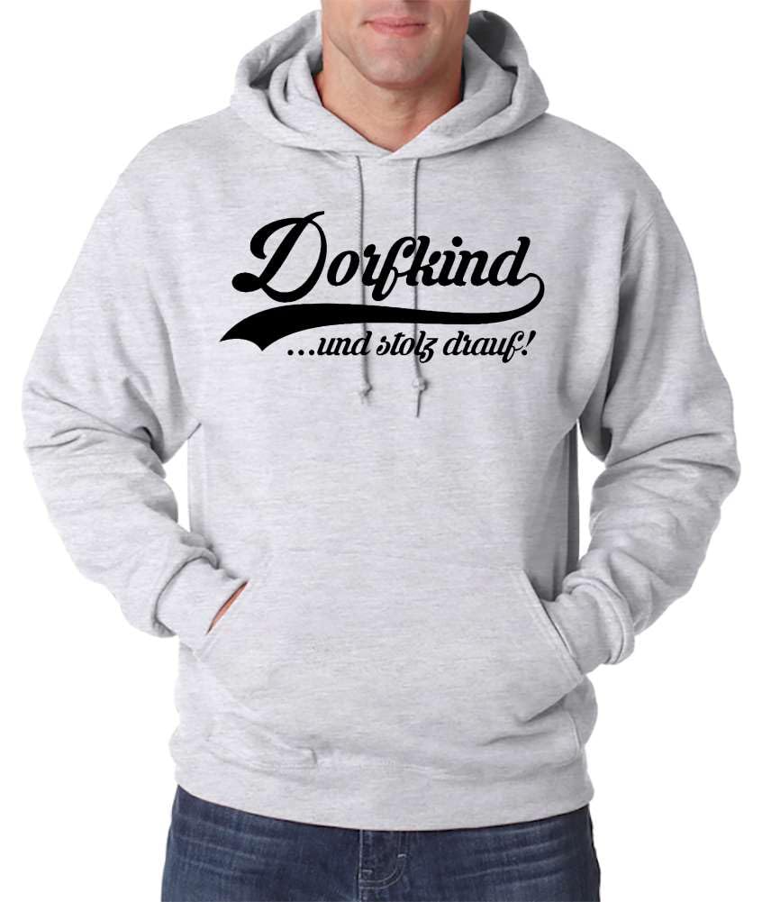 TRVPPY Herren Pullover Hoodie Dorfkind Spruch Logo Print - Grau L