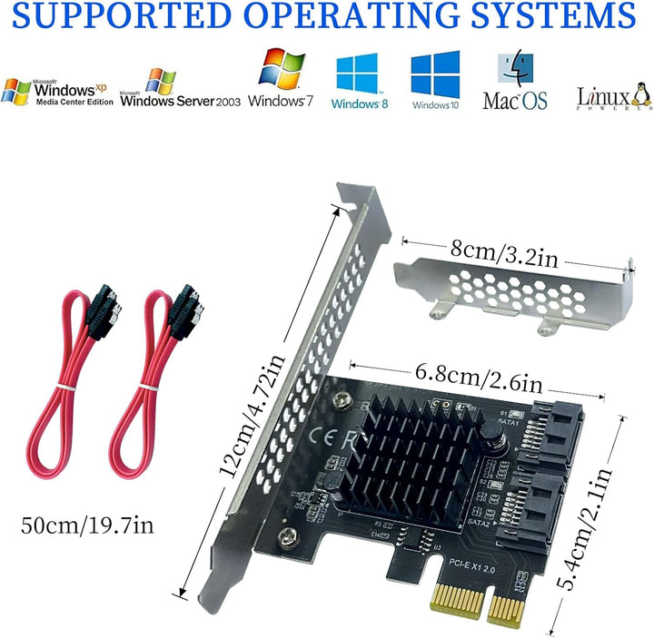 PCI-E zu SATA3.0 Erweiterungskarte 2 Ports, PCIe SATA III 6Gbps Max Speed Controller Karten für PCI-
