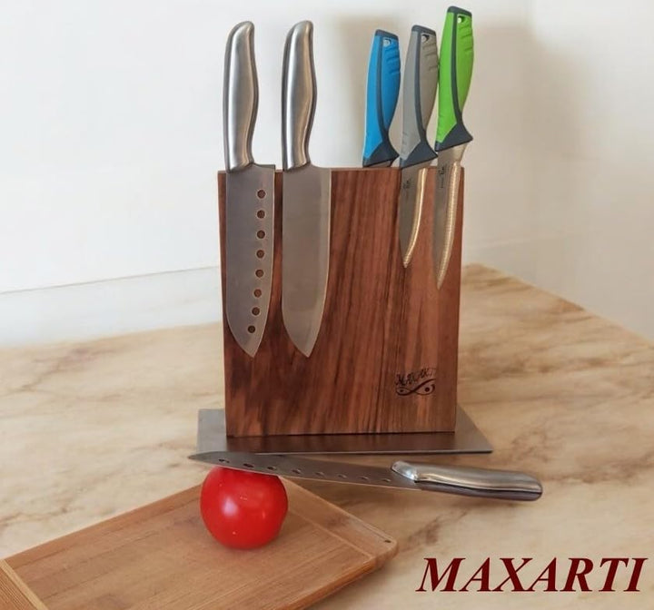 MAXARTI -Messerblock ohne Messer Magnetisch Messerhalter Doppelseitige (Nussbaum 25x23,5cm) Massivho