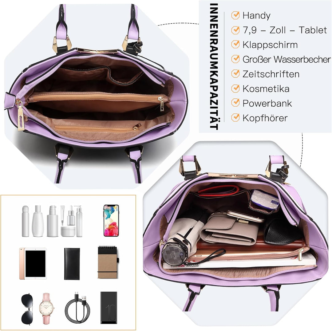 Miss Lulu Pu Ledertasche Damen Schultertasche Handtasche Lila, Lila