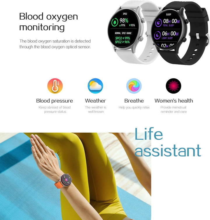 ZPIMY Smartwatch Herren Damen mit Telefonfunktion, 1,39” AMOLED 5ATM wasserdichte Fitnessuhr mit Tas