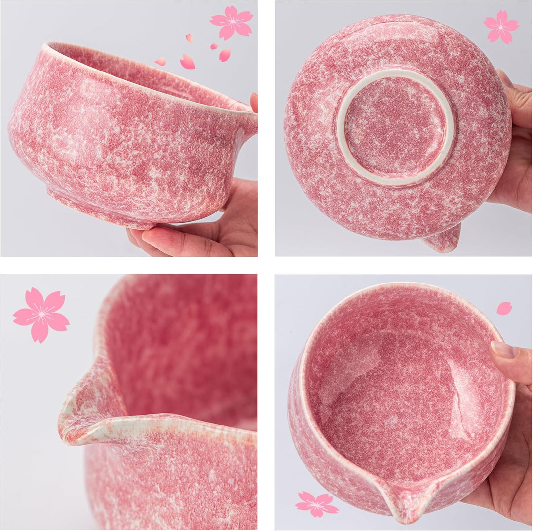 TEANAGOO Matcha-Schneebesen-Set, 7-teilig, rosa für die Herstellung von Latte, Keramikschale (Chawan