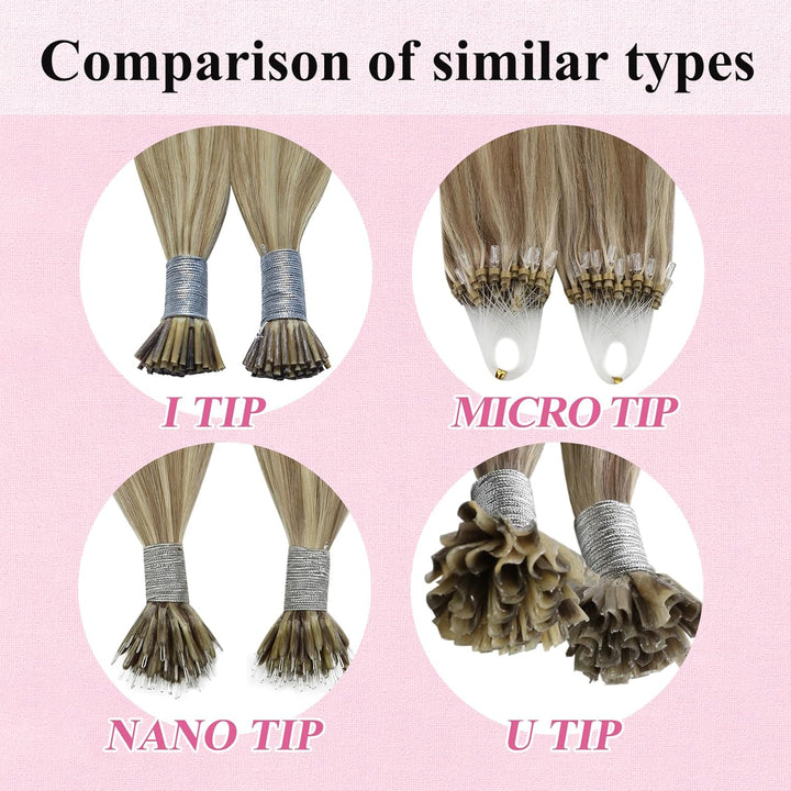 YoungSee Microring Extensions Echthaar Hellbraun Micro Ring Extensions 40 cm Microring Hair Extensio